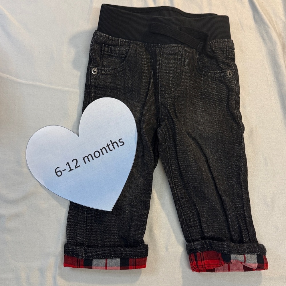 Gymboree - Jeans with plaid hem and ribbed Elastic Waist  - Size 6-12 mo